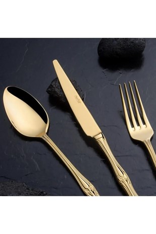 Nehir Lalezar Titanyum Gold Full Altın Parlak 89 Parça Kutulu Çatal Kaşık Bıçak Takımı 