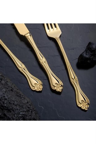Nehir Lalezar Titanyum Gold Full Altın Parlak 89 Parça Kutulu Çatal Kaşık Bıçak Takımı 