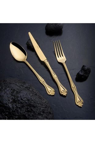 Nehir Lalezar Titanyum Gold Full Altın Parlak 89 Parça Kutulu Çatal Kaşık Bıçak Takımı 