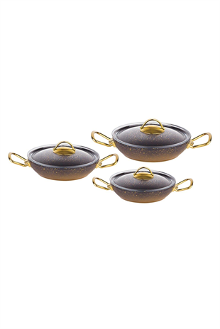 Oms 3032 Gold 6 Parça 18-20-22 cm Granit Sahan Takımı 