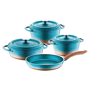 OMS 3049 Ocaliptus 7 Parça Granit Döküm Tencere Takımı Mentol 