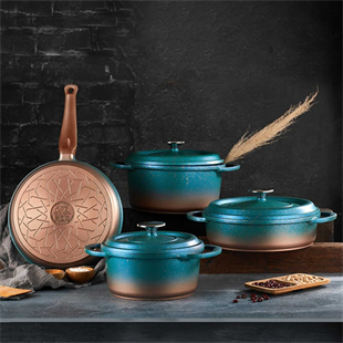 OMS 3049 Ocaliptus 7 Parça Granit Döküm Tencere Takımı Mentol 