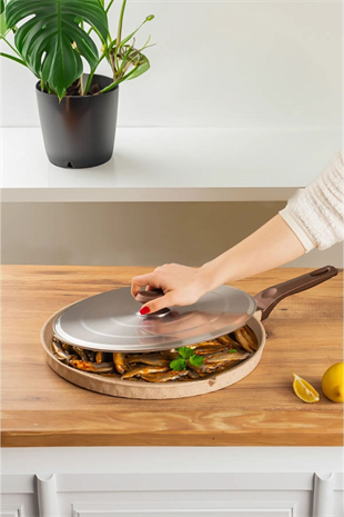 OMS 3293 Granit Döküm Hamsi ve Balık Tavası 34 Cm Bej 