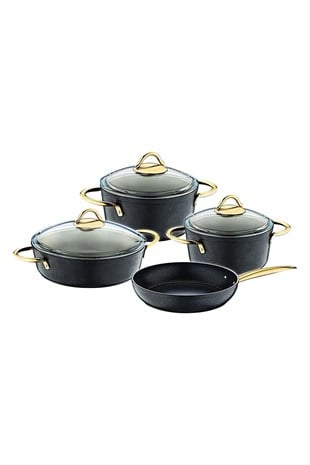 Oms 7 Parça Granit Diamond Çelik Tencere Seti Cam Kapak 3019 