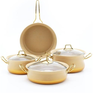 Oms Granit Bakraç 7 Parça Tencere Seti Cam Kapak 3044 