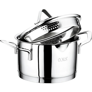 Oms Silindir Süzgeçli Ağızdan Dökme Derin Çelik Tencere 18 Cm 2039 