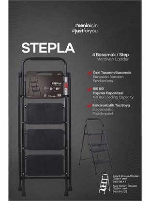 Perilla Stepla Katlanır Çelik Merdiven 4 Basamaklı Siyah Ev & Ofis Kullanımı 51404 