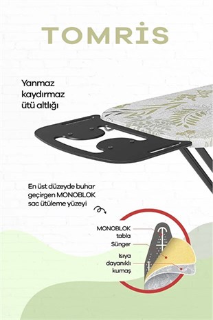 Perilla Tomris Ütü Masası Geniş Tabla Ayarlanabilir Yükseklik Katlanabilir Dayanıklı Gövde 15018 