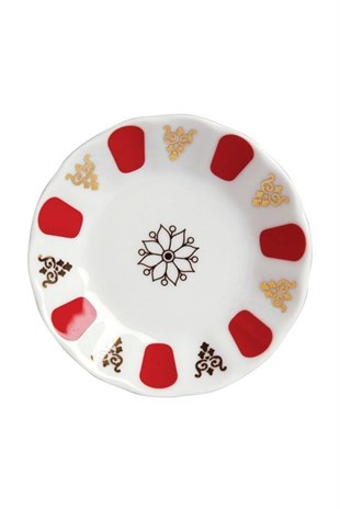 Porland Kahveci Kırmızı Yaldız Porselen Çay Tabağı 11 Cm 