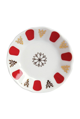 Porland Kahveci Kırmızı Yaldız Porselen Çay Tabağı 11 Cm 