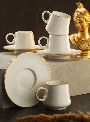 Sandro Moreno 12 Parça 6 Kişilik Duble Kahve Fincanı Seti 1453 Yüzük Line Gold Ar210011 