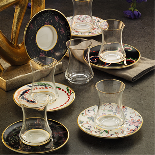 Sandro Moreno 1453 Desen Yağmuru Gold 12 Parça 6 Kişilik Çay Seti 110 Ml Ar211629 