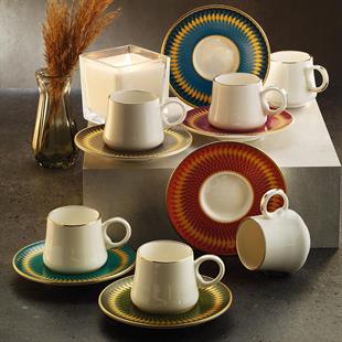 Sandro Moreno 1453 Farfar Double Yüzük Gold 12 Parça 6 Kişilik Kahve Fincan Takımı 120 Ml Ar210110 