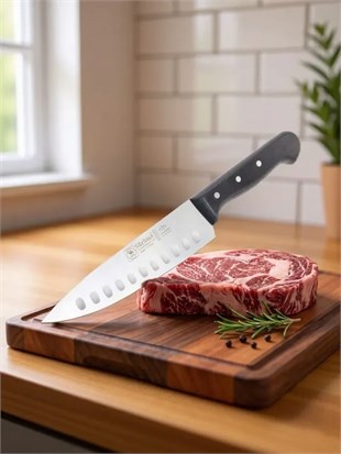 Sürbisa Sürmene 61070 Profesyonel Oluklu Şef Bıçağı 30 cm Paslanmaz Çelik Pimli Saplı Aşçı Bıçağı 