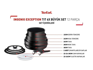 Tefal Ingenio Exception Titanyum 6X Büyük Set 12 Parça Titanium 