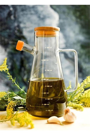 The Mia Ahşap Kapaklı Cam Yağdanlık 900 cc CAM0291 