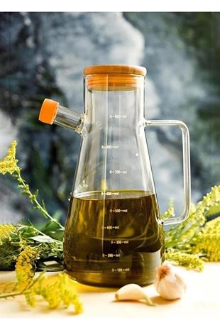 The Mia Ahşap Kapaklı Cam Yağdanlık 900 cc CAM0291 