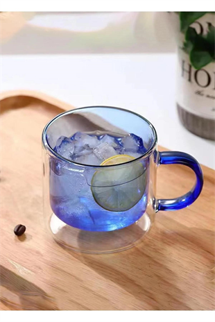 The Mia Çift Cidarlı Cam Kupa Mavi 250 ml CAM0322 