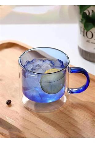 The Mia Çift Cidarlı Cam Kupa Mavi 250 ml CAM0322 