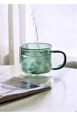 The Mia Çift Cidarlı Cam Kupa Yeşil 250 ml CAM0321 