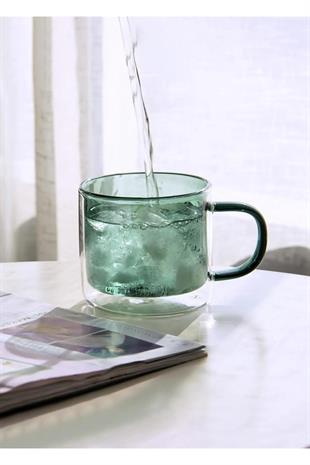 The Mia Çift Cidarlı Cam Kupa Yeşil 250 ml CAM0321 