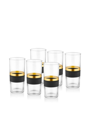The Mia Glow Rakı Kadehi Siyah Gold 6lı Set GLW0008 