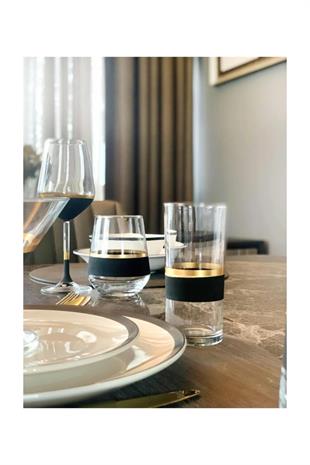 The Mia Glow Rakı Kadehi Siyah Gold 6lı Set GLW0008 