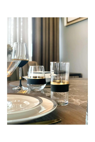 The Mia Glow Rakı Kadehi Siyah Gold 6lı Set GLW0008 