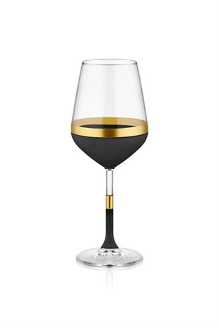The Mia Glow Şarap Kadehi Siyah Gold 6lı Set GLW0001 