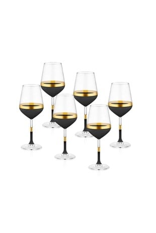 The Mia Glow Şarap Kadehi Siyah Gold 6lı Set GLW0001 