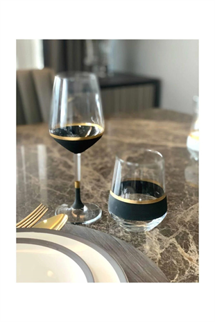 The Mia Glow Şarap Kadehi Siyah Gold 6lı Set GLW0001 