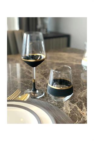 The Mia Glow Şarap Kadehi Siyah Gold 6lı Set GLW0001 