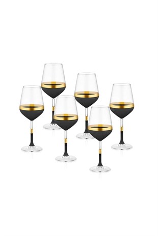 The Mia Glow Şarap Kadehi Siyah Gold 6lı Set GLW0001 