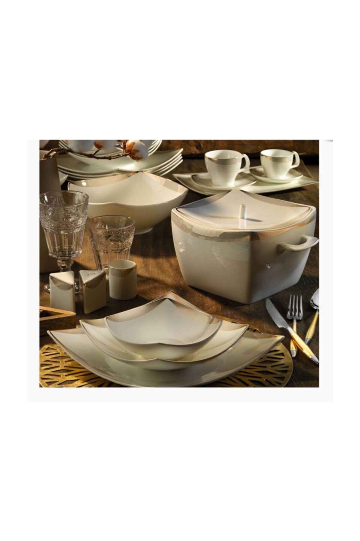 Aryıldız Ar31021 Bone Square 60 Parça Porselen Yemek Takımı 