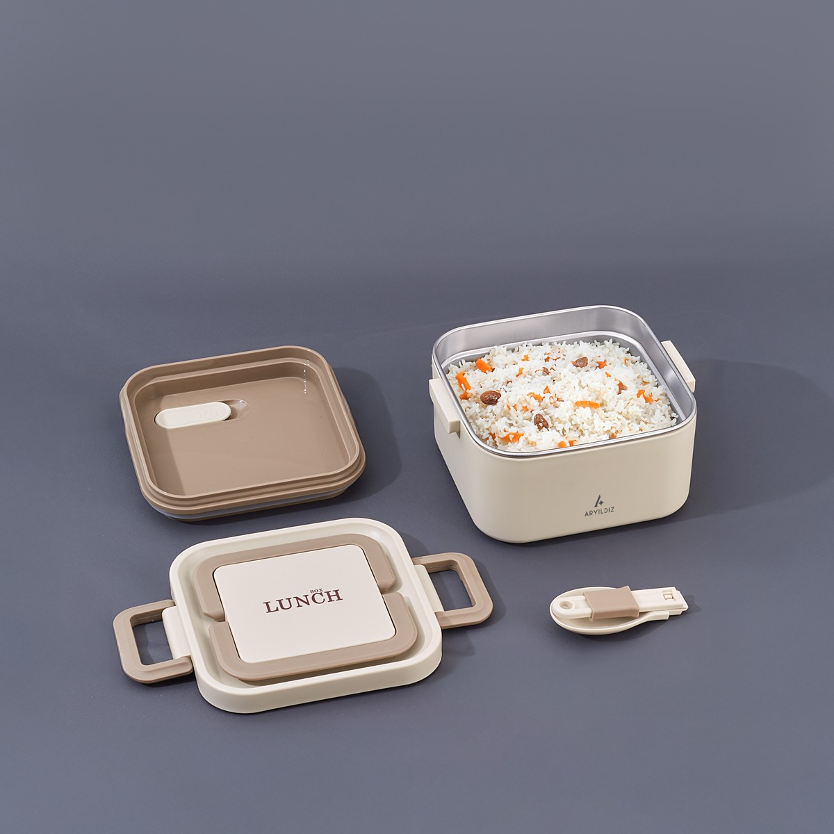 Aryıldız Bento Lunch Box Kare Yemek Termosu Beige 700 Ml Ar262085 