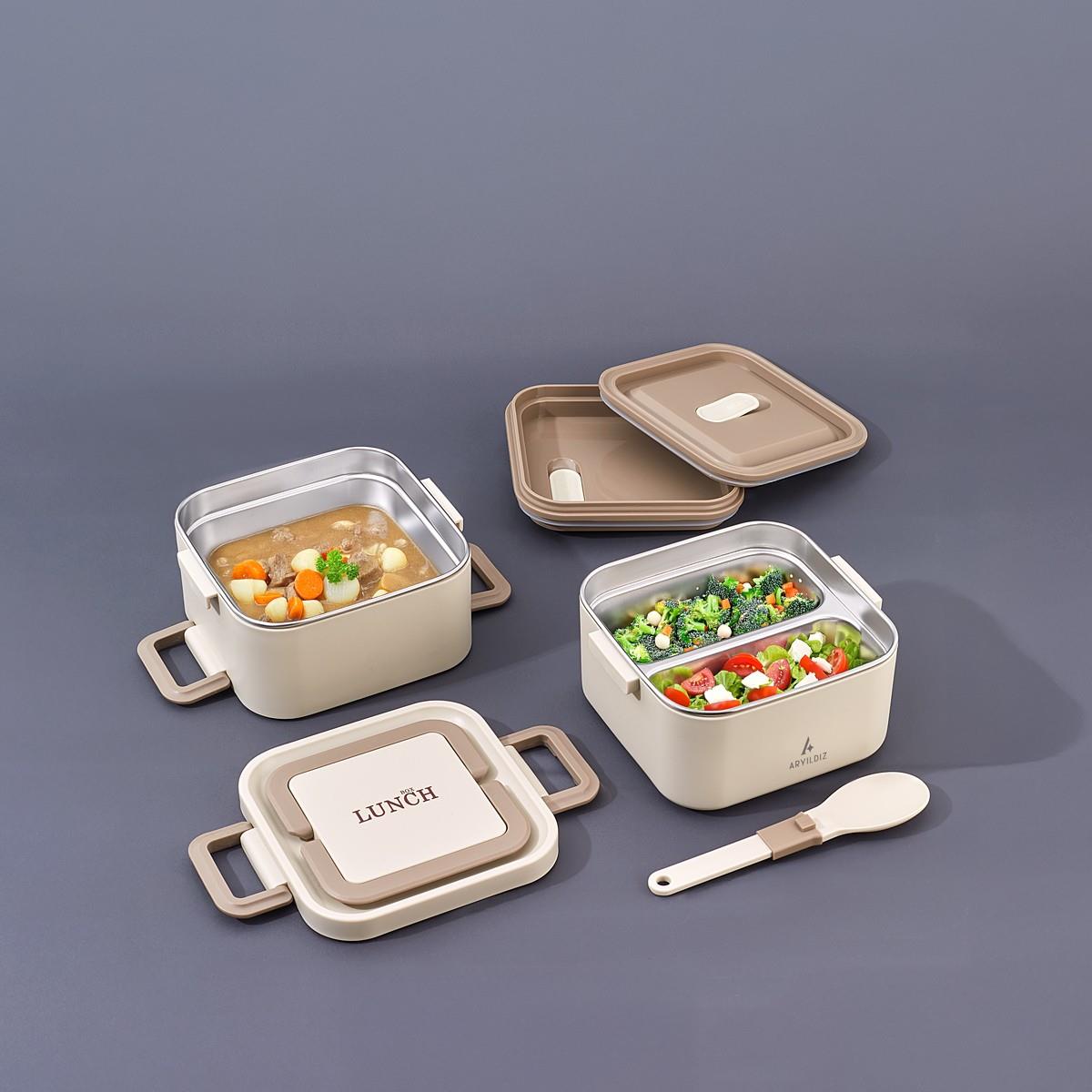 Aryıldız Bento Lunch Box Kare Yemek Termosu Beige 1400 Ml Ar262108 
