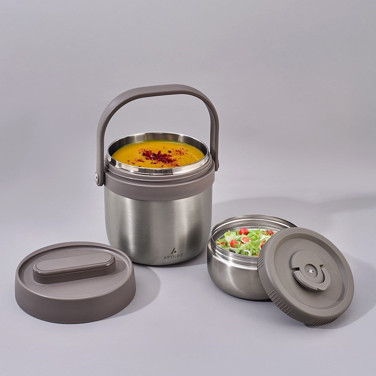 Aryıldız Bento Lunch Box Yemek Termosu Yuvarlak Steel 1400 Ml Ar262283 
