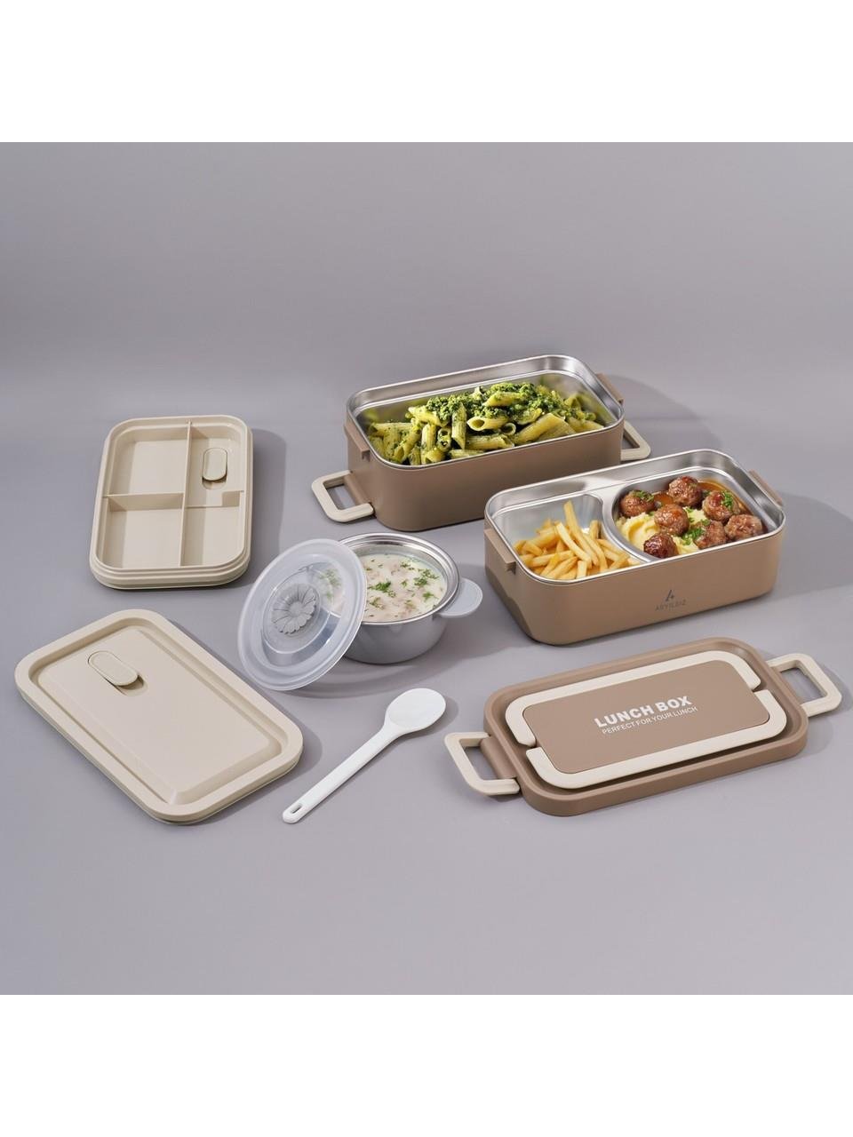 Aryıldız Bento Lunch Box Yemek Termosu Beige 2000 Ml + Sosluk Ar262160 