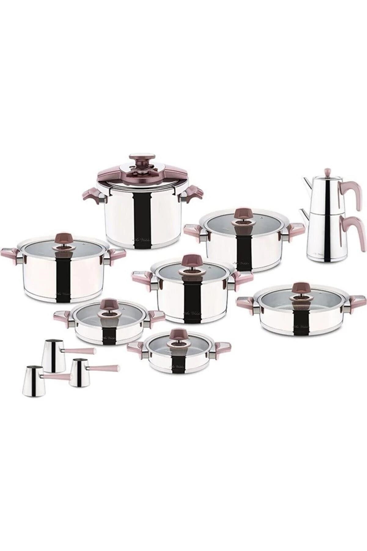 Aryıldız Flamingo Cam İdeal Rose Gold 22 Parça Çelik Çeyiz Tencere Seti 