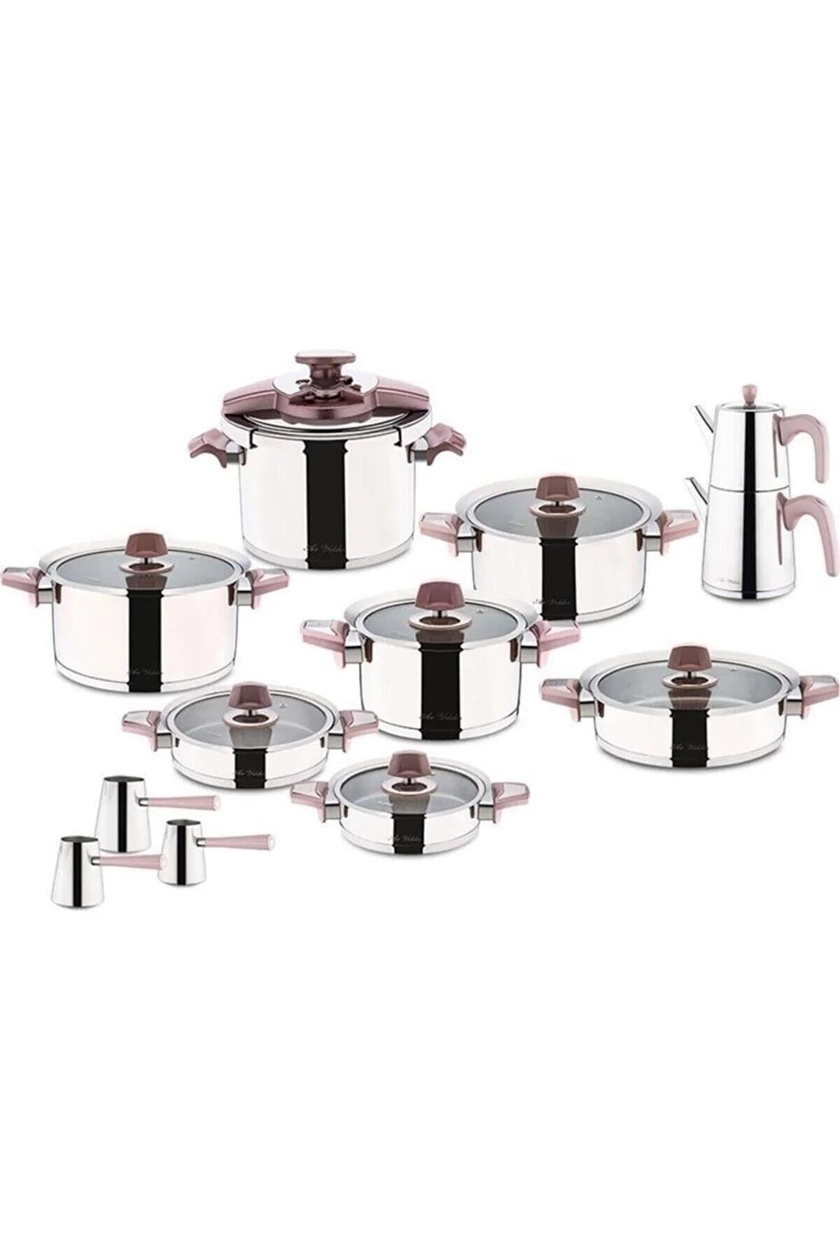 Aryıldız Flamingo Cam İdeal Rose Gold 22 Parça Çelik Çeyiz Tencere Seti 