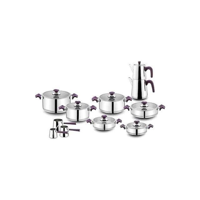 Aryıldız King Purple Mor İdeal Cam Kapak 20 Parça Çelik Çeyiz Seti 