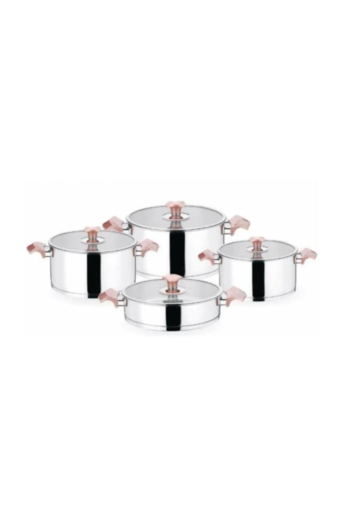 Aryıldız King Rose Gold Cam 8 Parça Çelik Tencere Set 