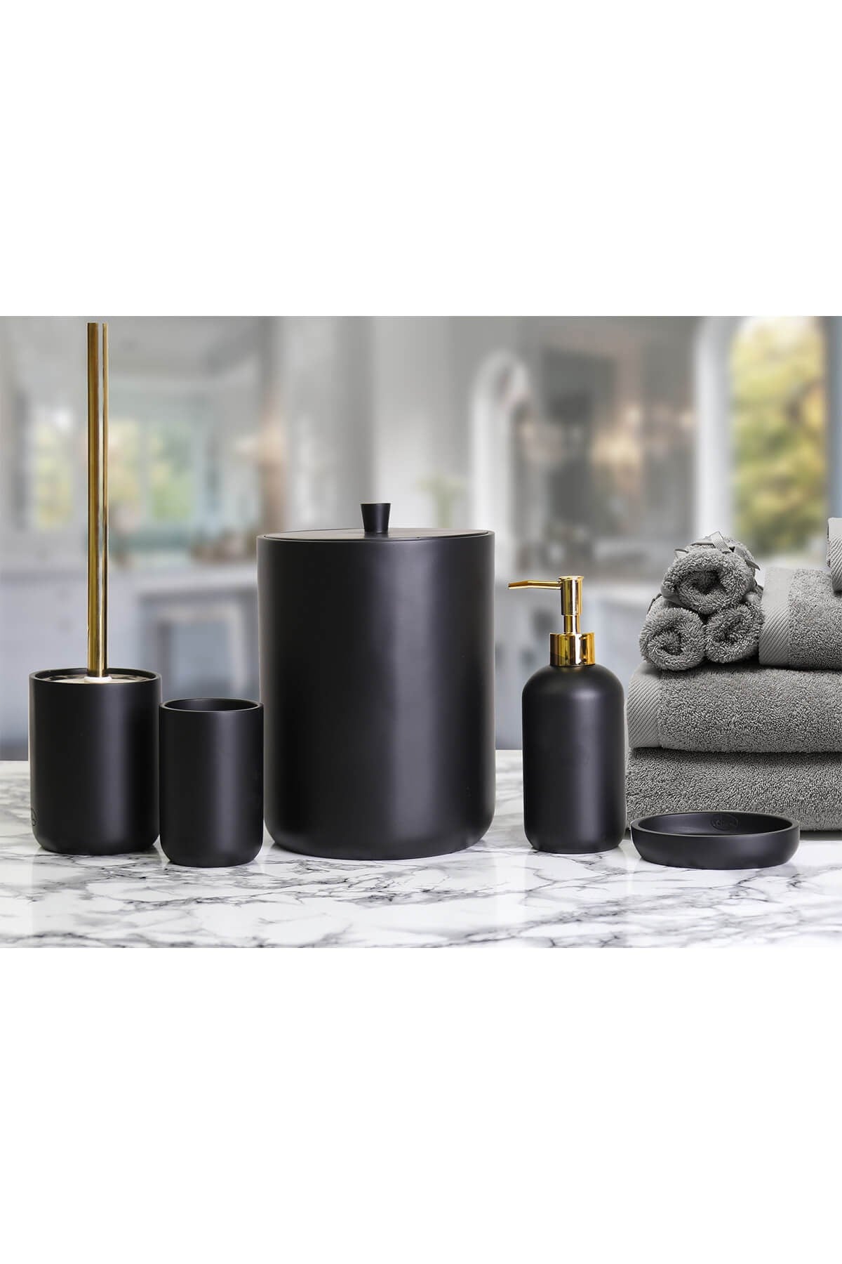 By Selim Elegance Siyah 5 Parça Polyester Banyo Seti 