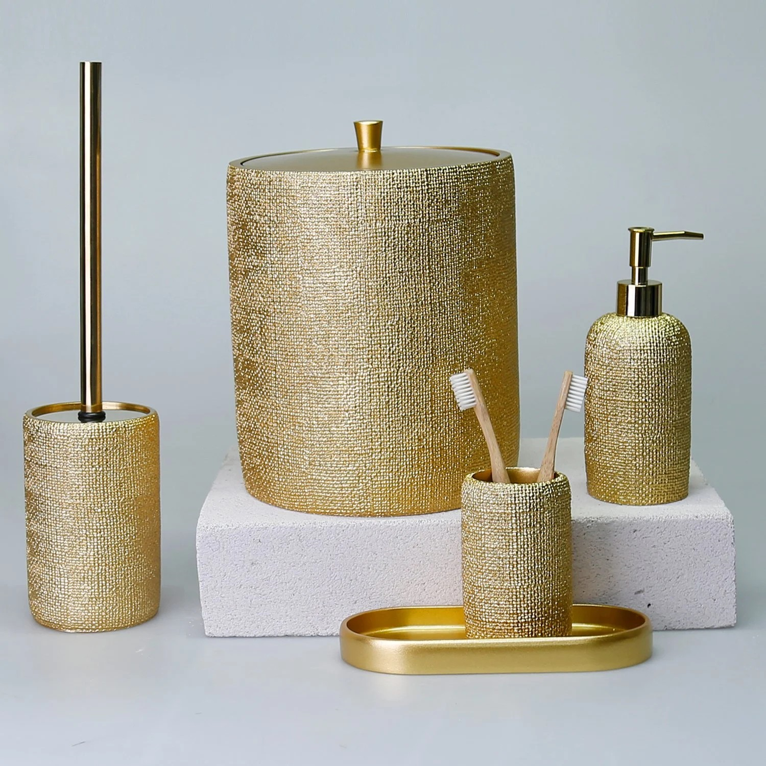 By Selim Natural Altın 5 Parça Polyester Banyo Seti 