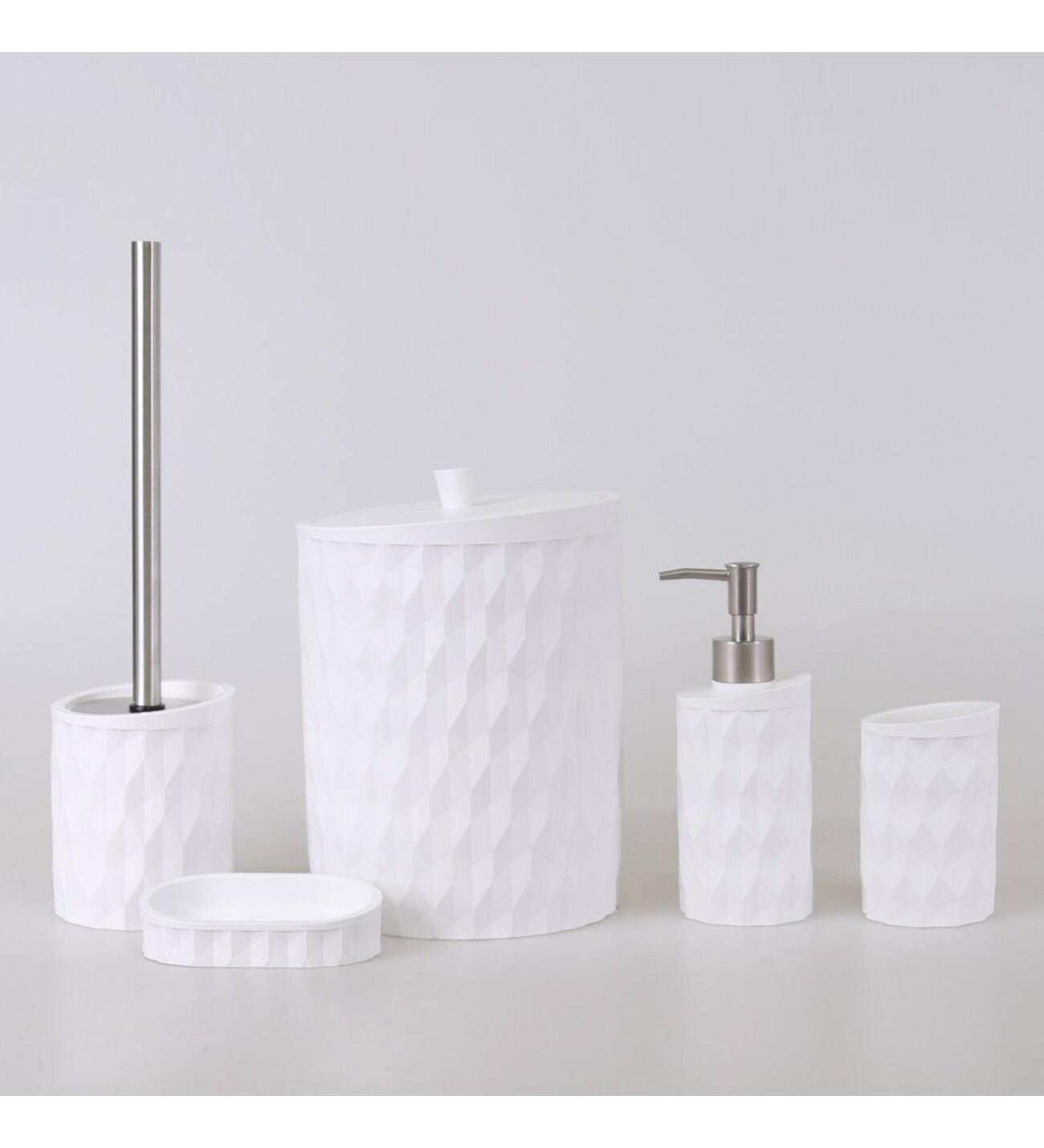 By Selim Prizma Polyester Banyo Seti 5 Parça Beyaz 