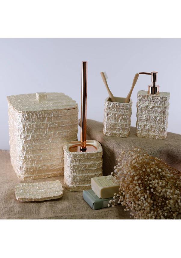 By Selim Stone İnci 5 Parça Polyester Banyo Seti 