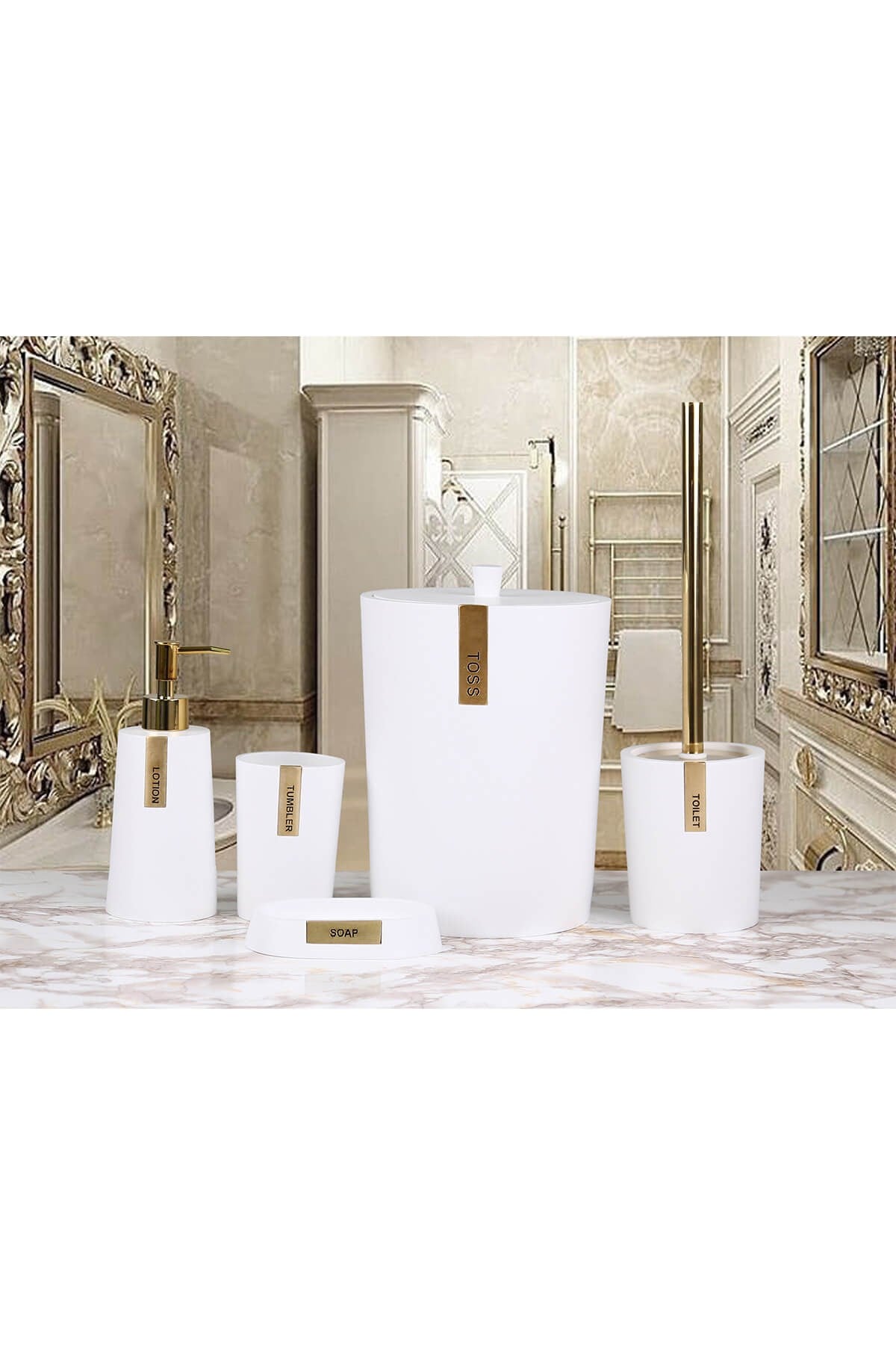 BY SELİM TROY BANYO SETİ BEYAZ-ALTIN 