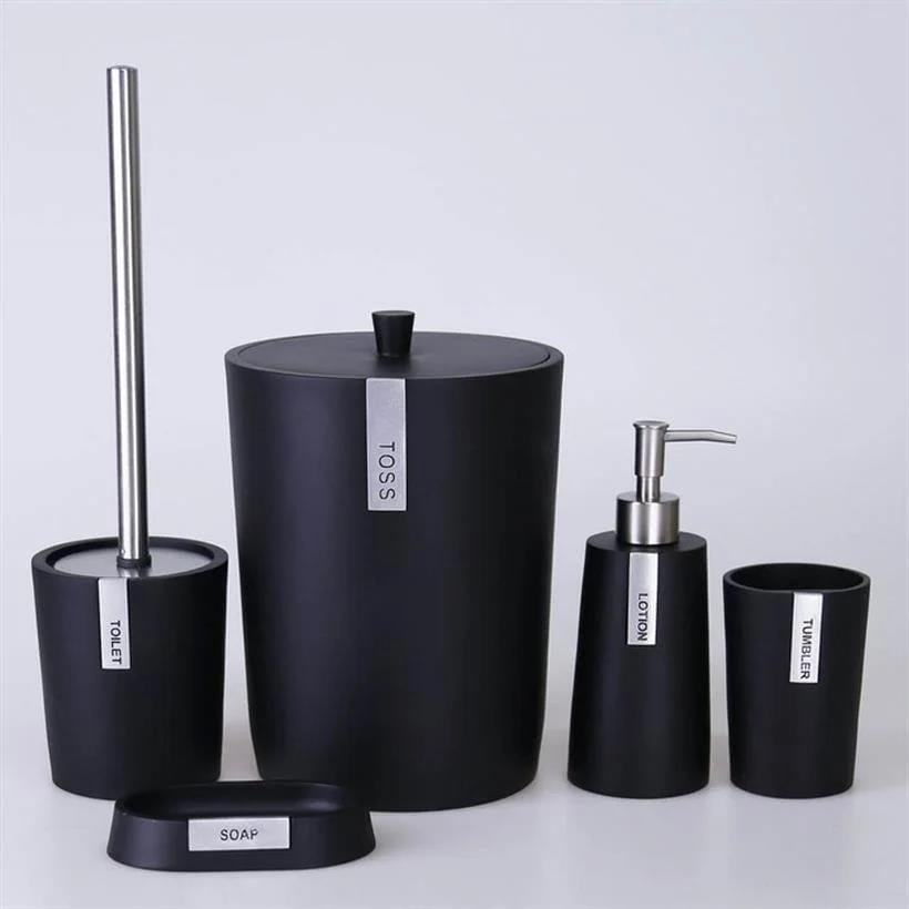 By Selim Troy Siyah Gümüş 5 Parça Polyester Banyo Seti 