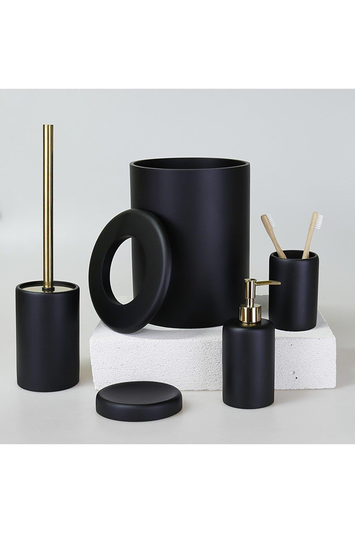 By Selim Victoria Siyah 5 Parça Polyester Banyo Seti 