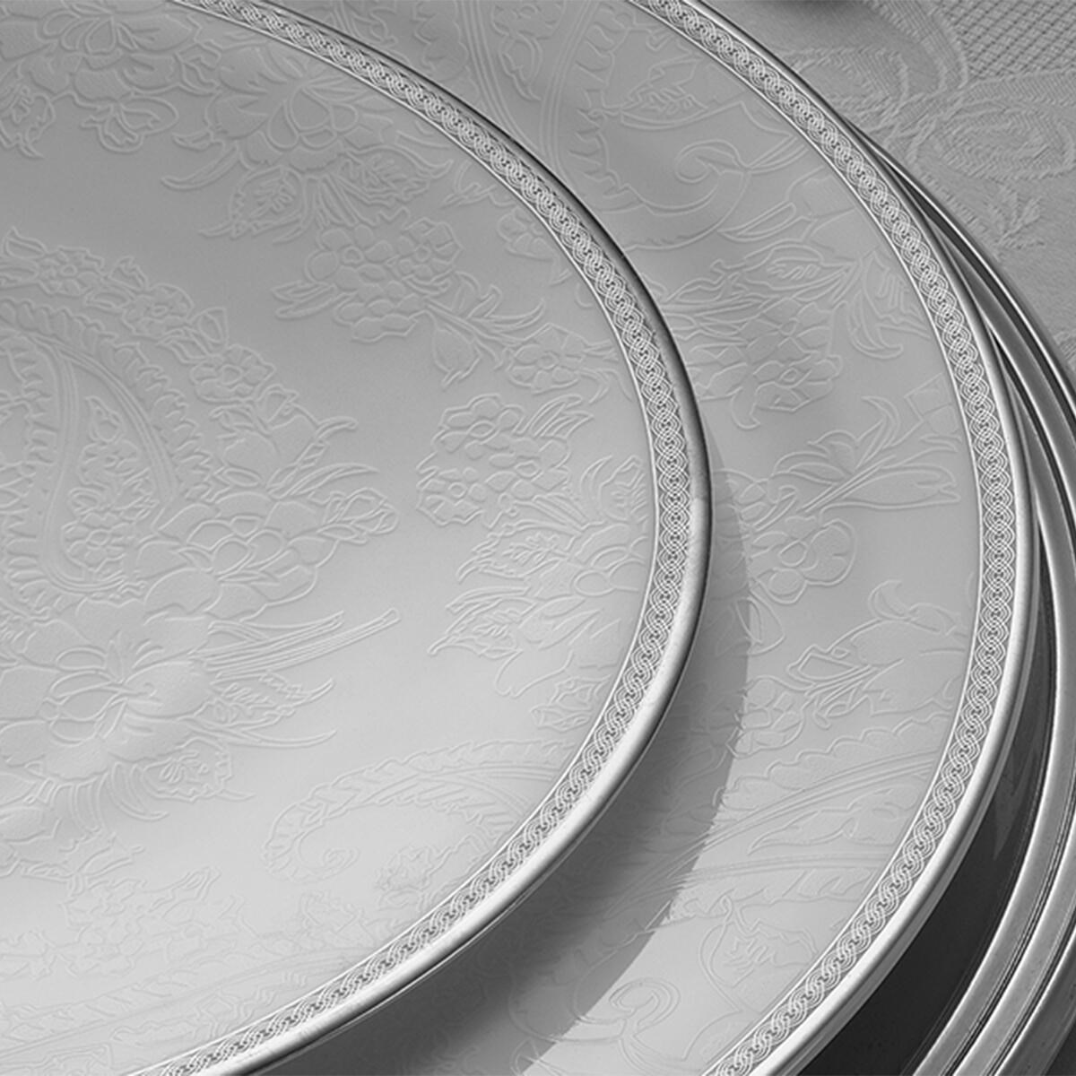 Evaliza Paisley Platin 2mm 60 Parça 12 Kişilik Porselen Yemek Takımı 